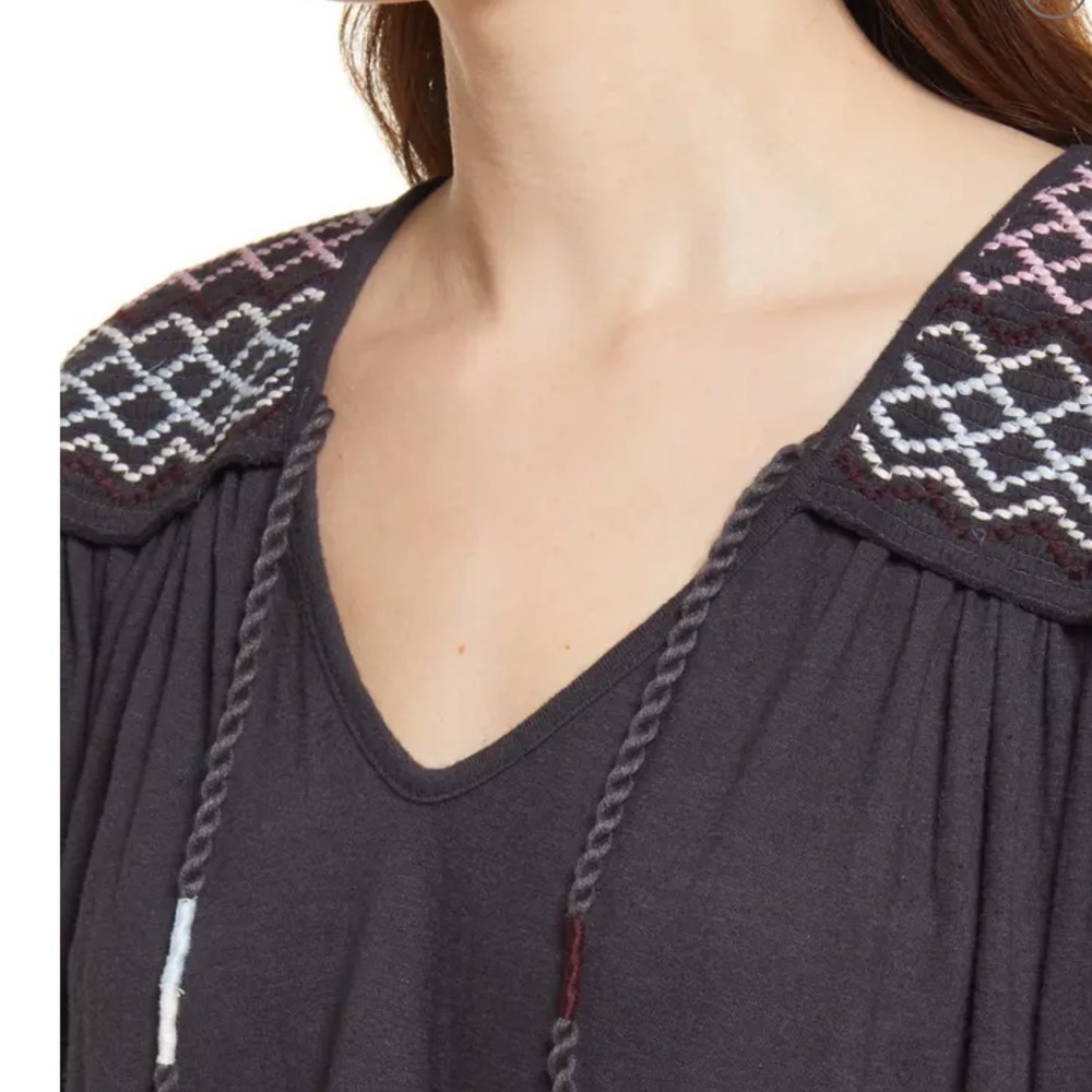 NWOT Free People Market Embroidered Boho V-Neck Top Tee new - Picture 4 of 9